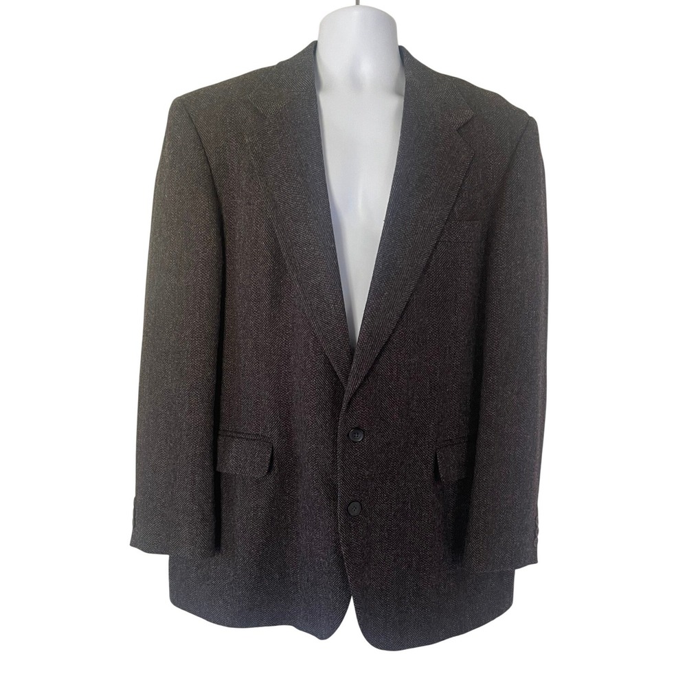 Haggar Imperial Gentlemans Fit Blazer 44L Charcoal Gray Herringbone Sport Coat